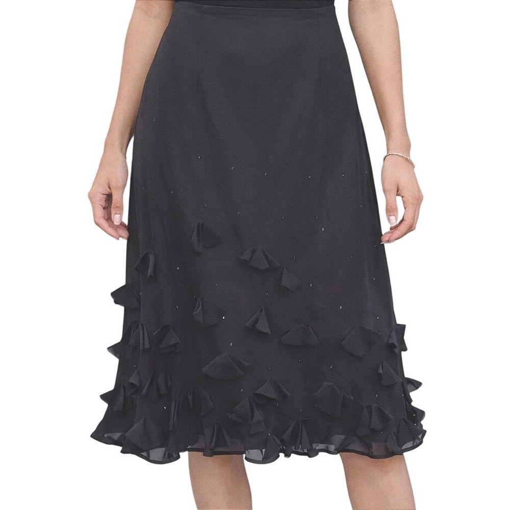 Vintage Lapis Silk Black Whimsigoth Fairy Sequin Asymmetric Ruffle Detail Skirt